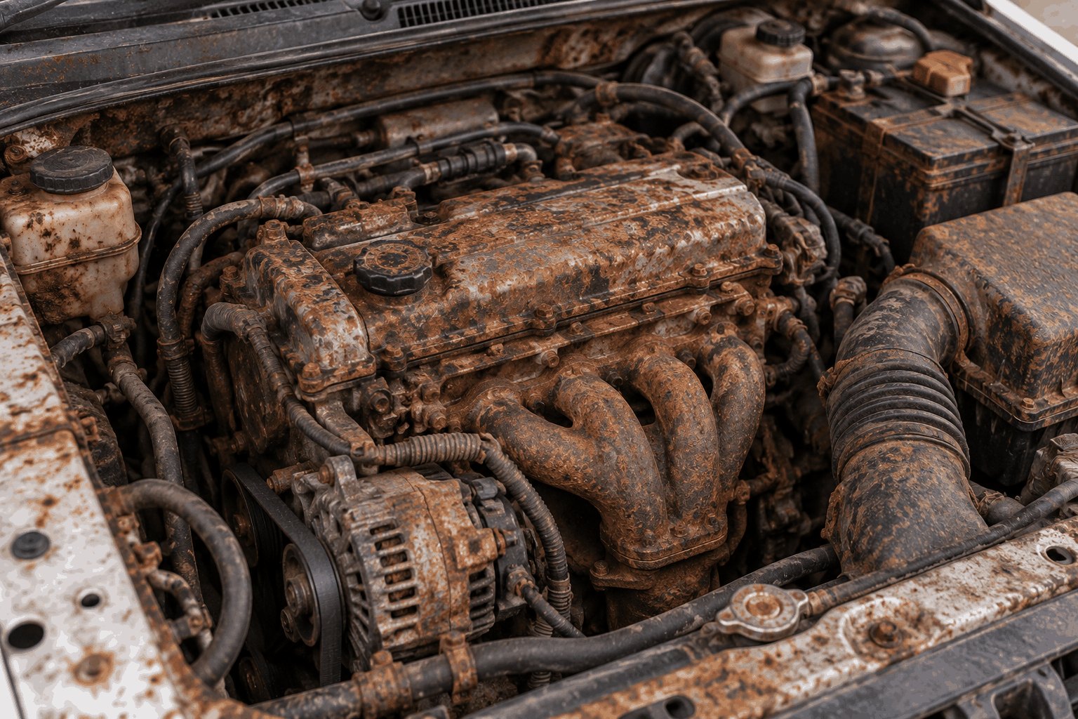 Engine Bay before dry ice blasting